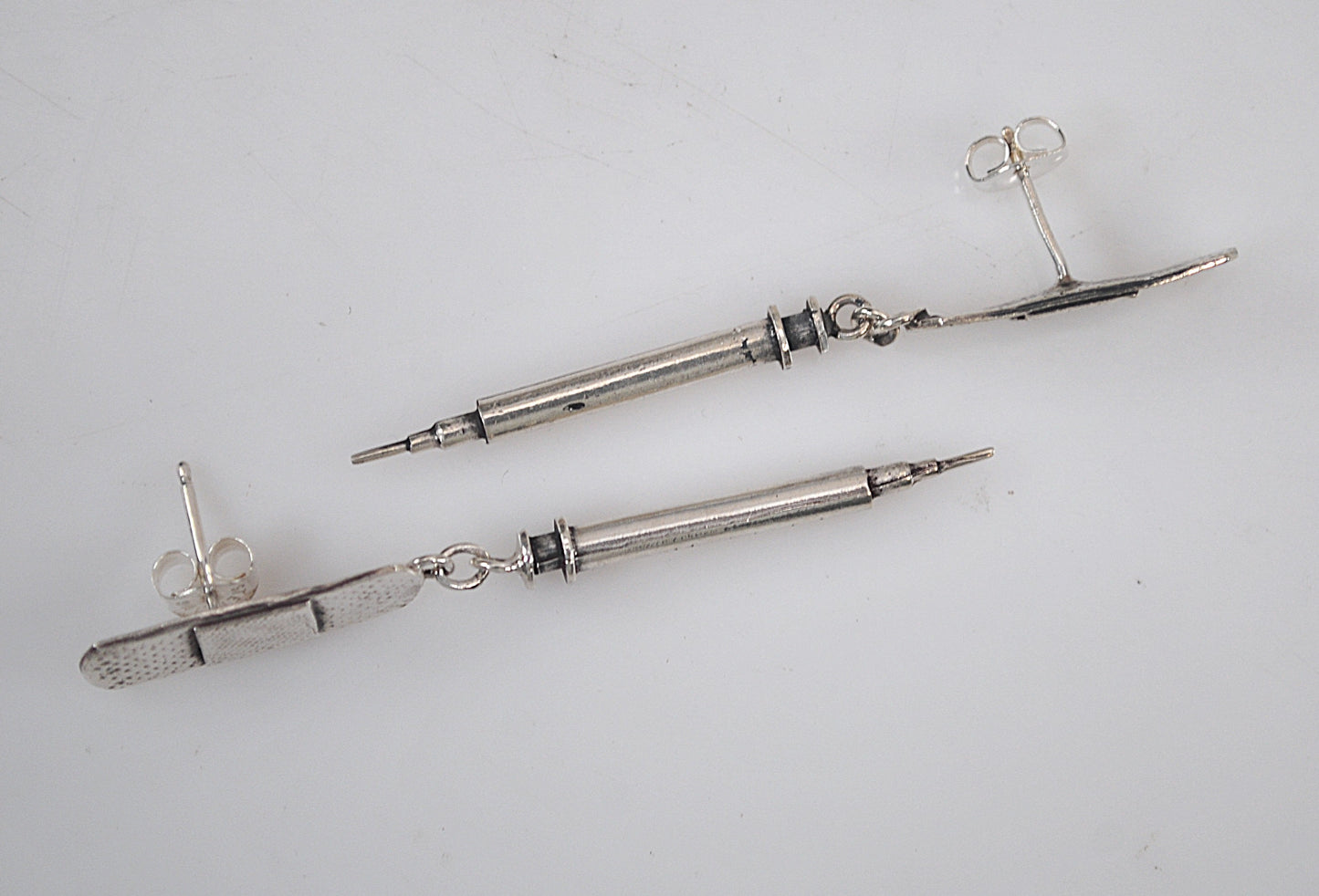 Sterling Silver Band-Aid Syringe Earrings