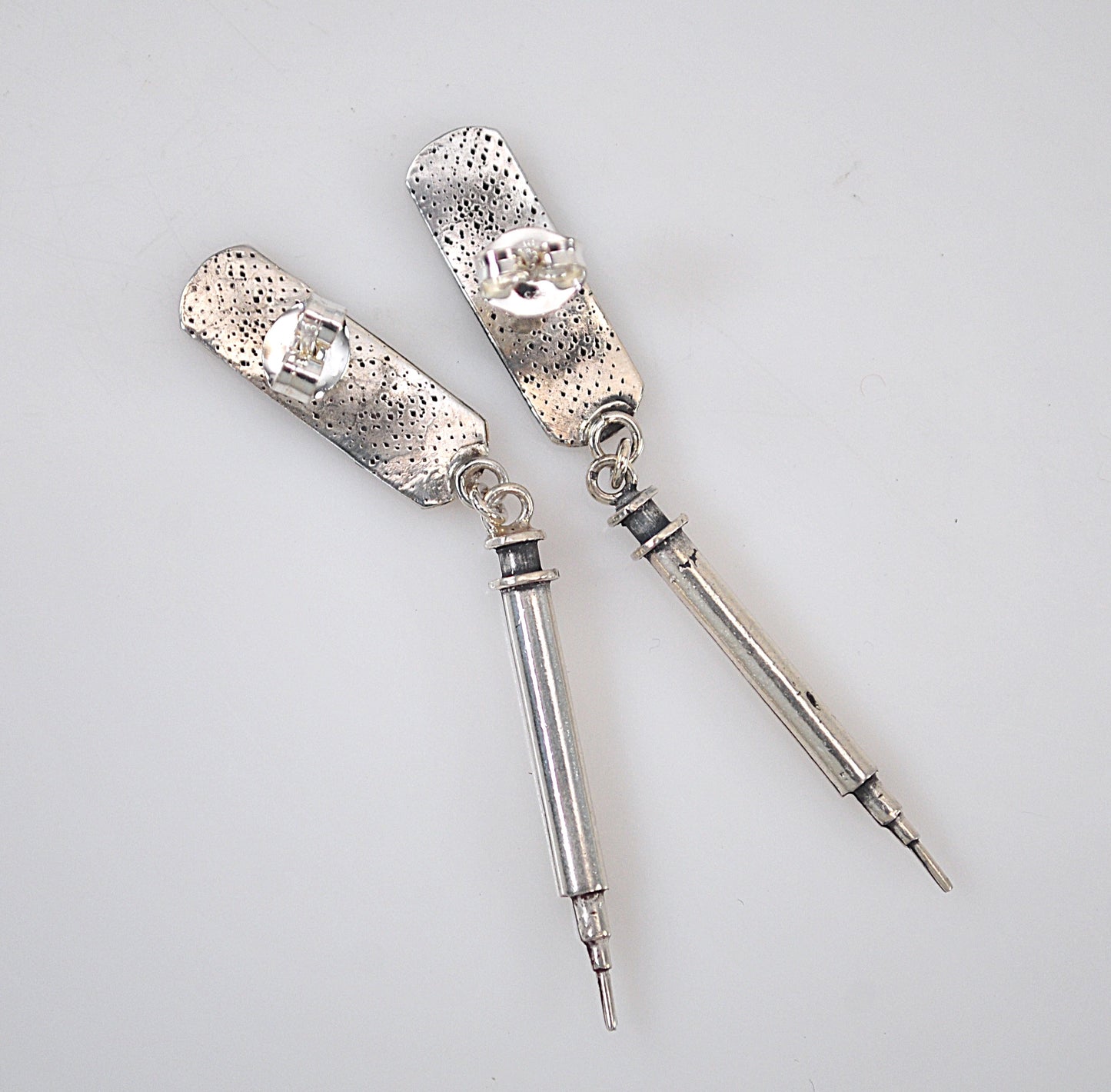 Sterling Silver Band-Aid Syringe Earrings