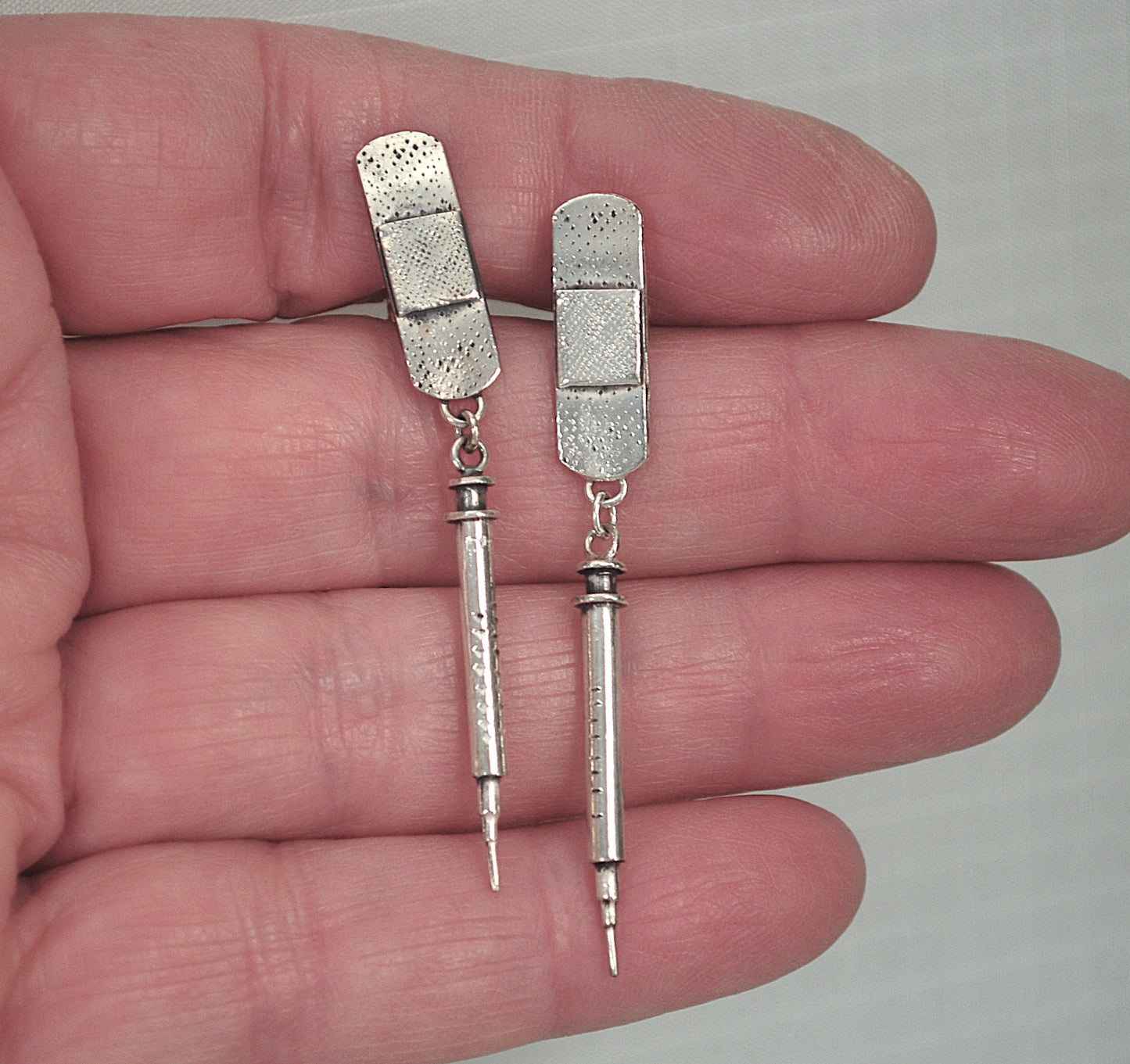 Sterling Silver Band-Aid Syringe Earrings