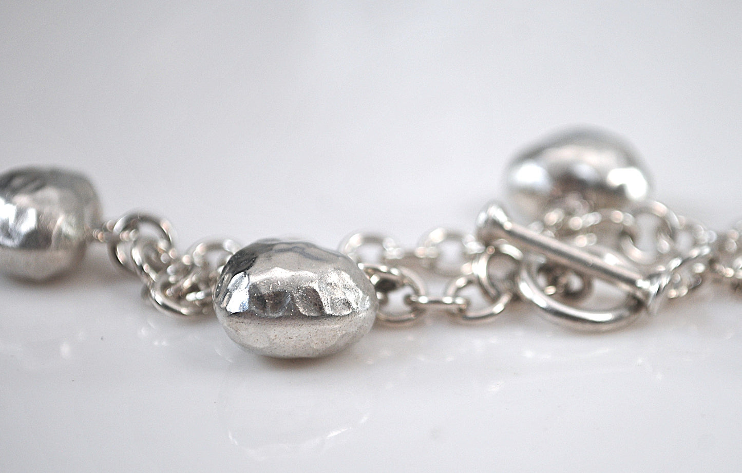 Heavy Sterling Silver Puffy Heart Charm Bracelet