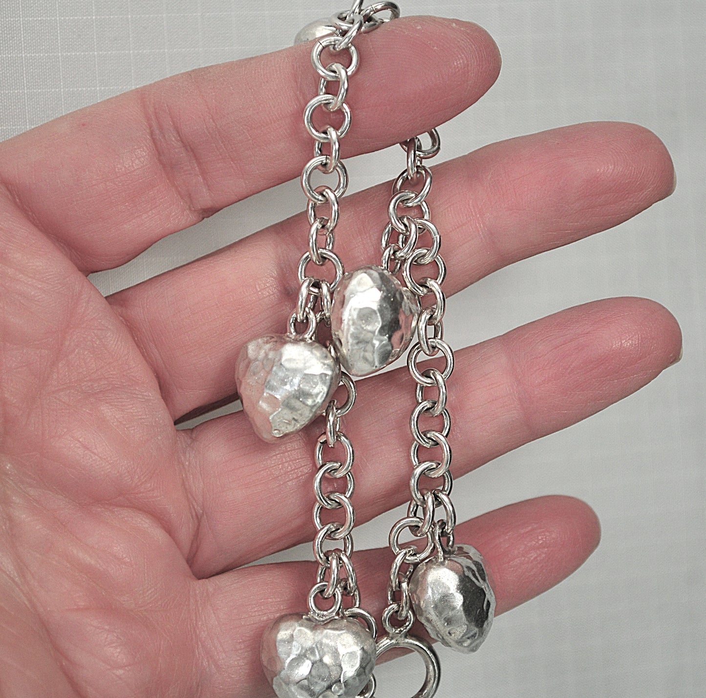 Heavy Sterling Silver Puffy Heart Charm Bracelet