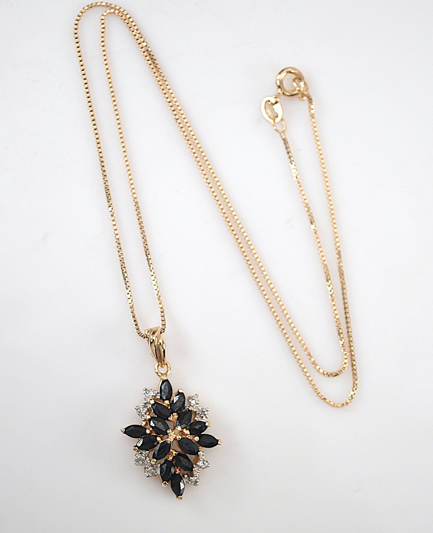 Designer Gold over Sterling Silver Sapphire Diamond Cluster Pendant Necklace