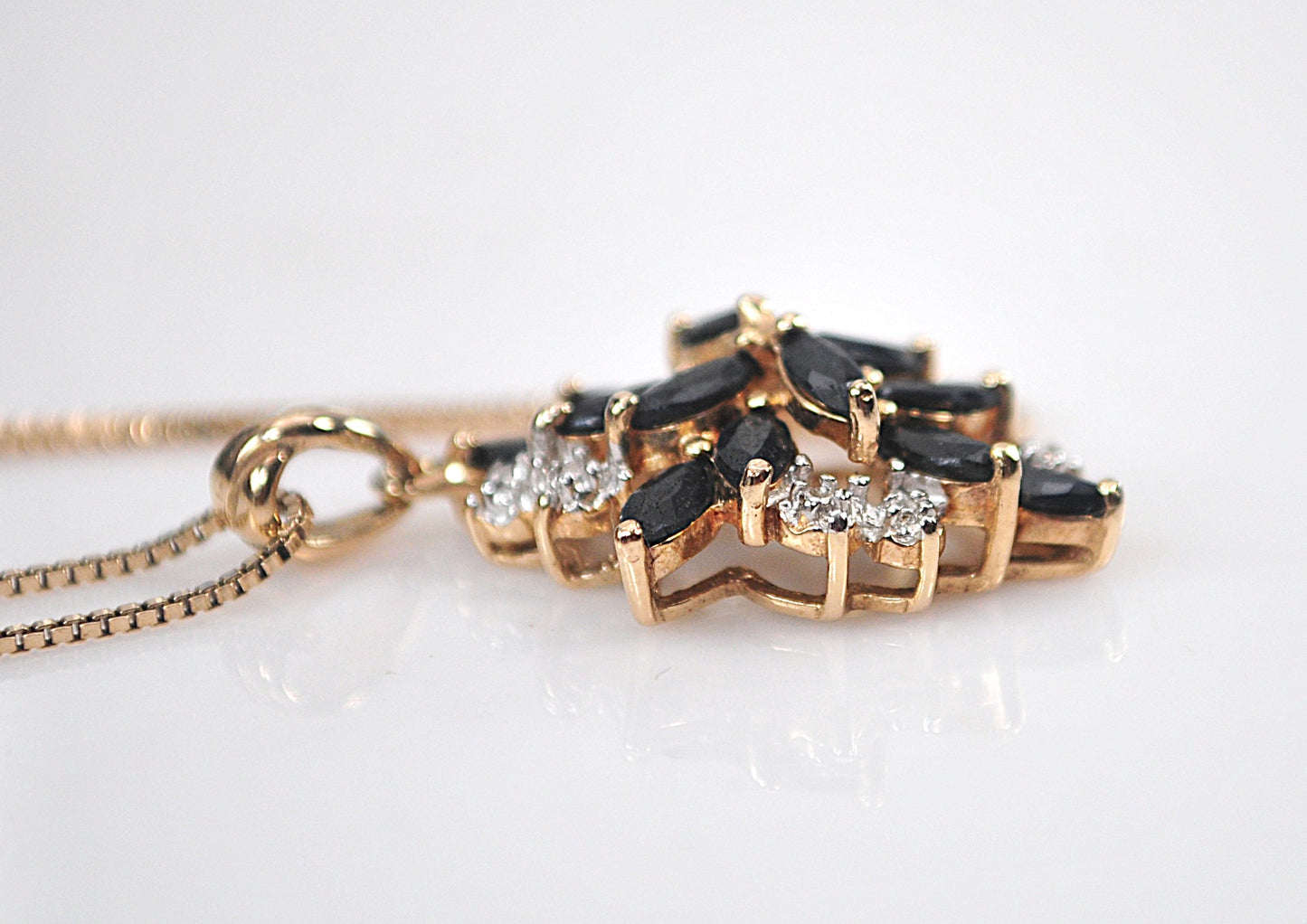 Designer Gold over Sterling Silver Sapphire Diamond Cluster Pendant Necklace