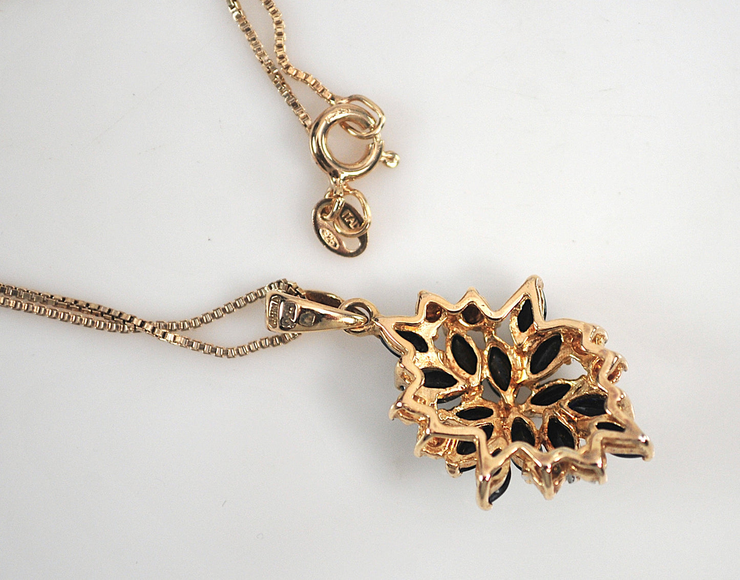 Designer Gold over Sterling Silver Sapphire Diamond Cluster Pendant Necklace