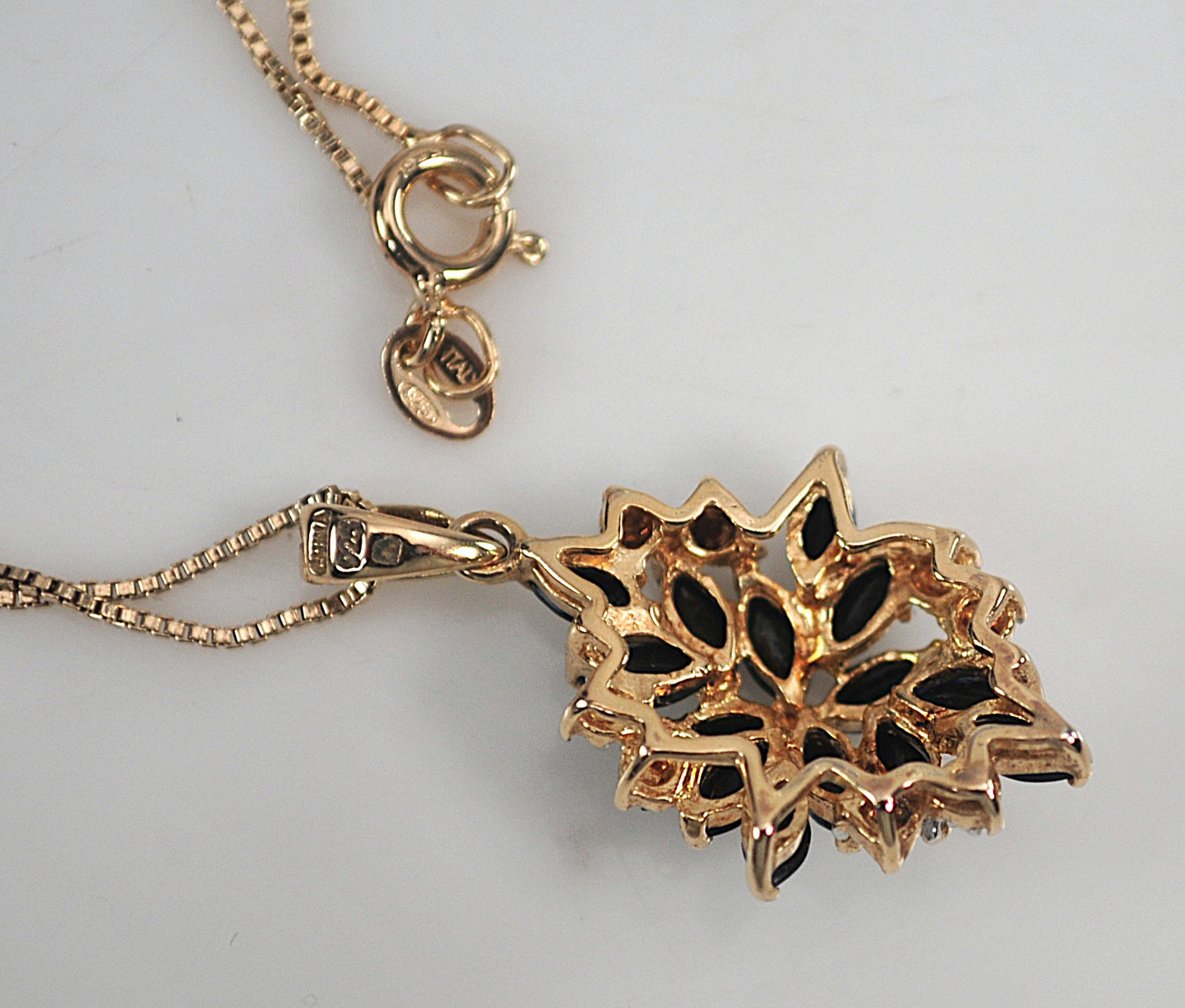 Designer Gold over Sterling Silver Sapphire Diamond Cluster Pendant Necklace