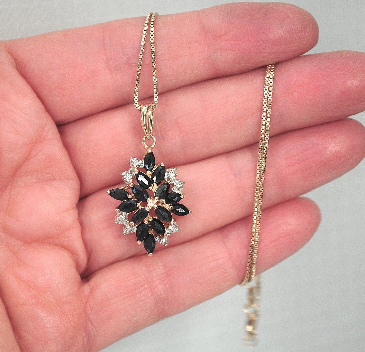 Designer Gold over Sterling Silver Sapphire Diamond Cluster Pendant Necklace