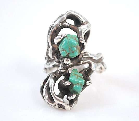 Sterling Silver Brutalist Turquoise Ring