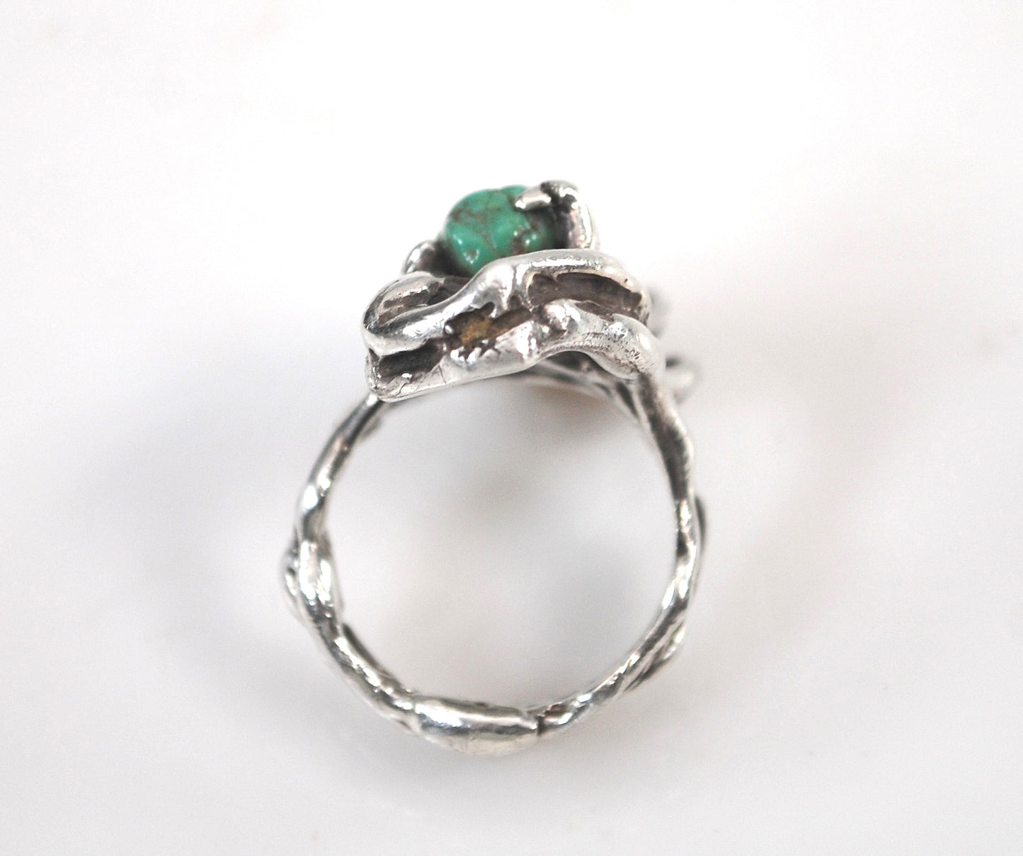 Sterling Silver Brutalist Turquoise Ring
