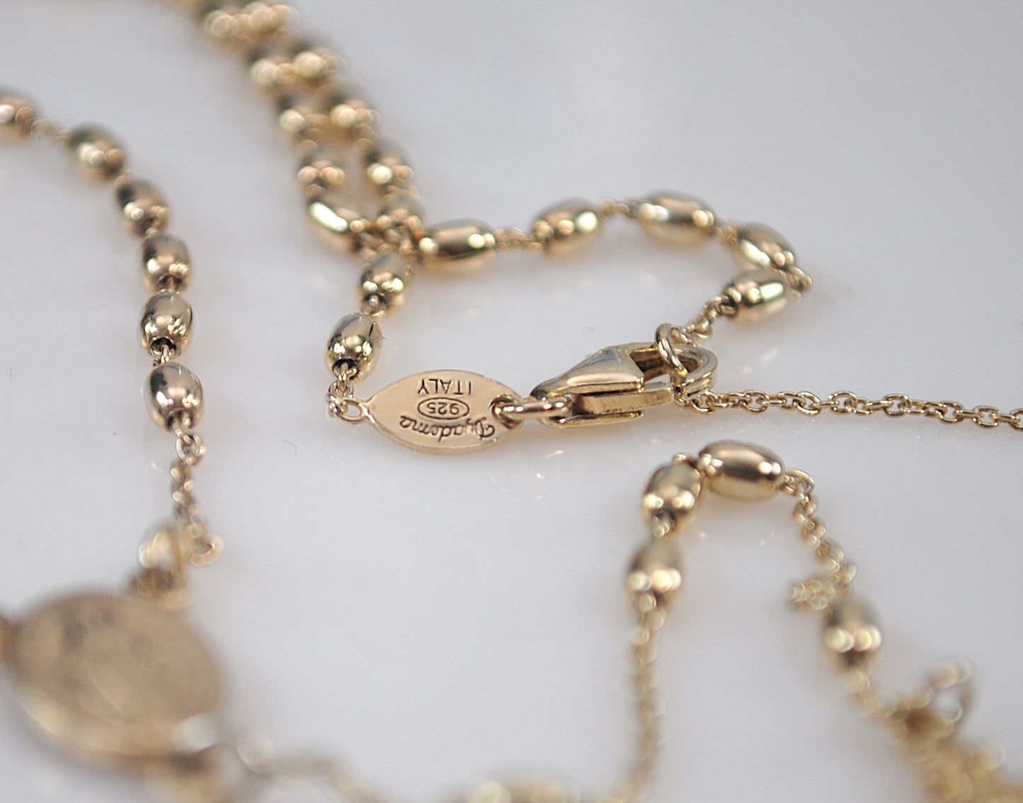 Gold over Sterling Silver Mini Rosary Bead Necklace