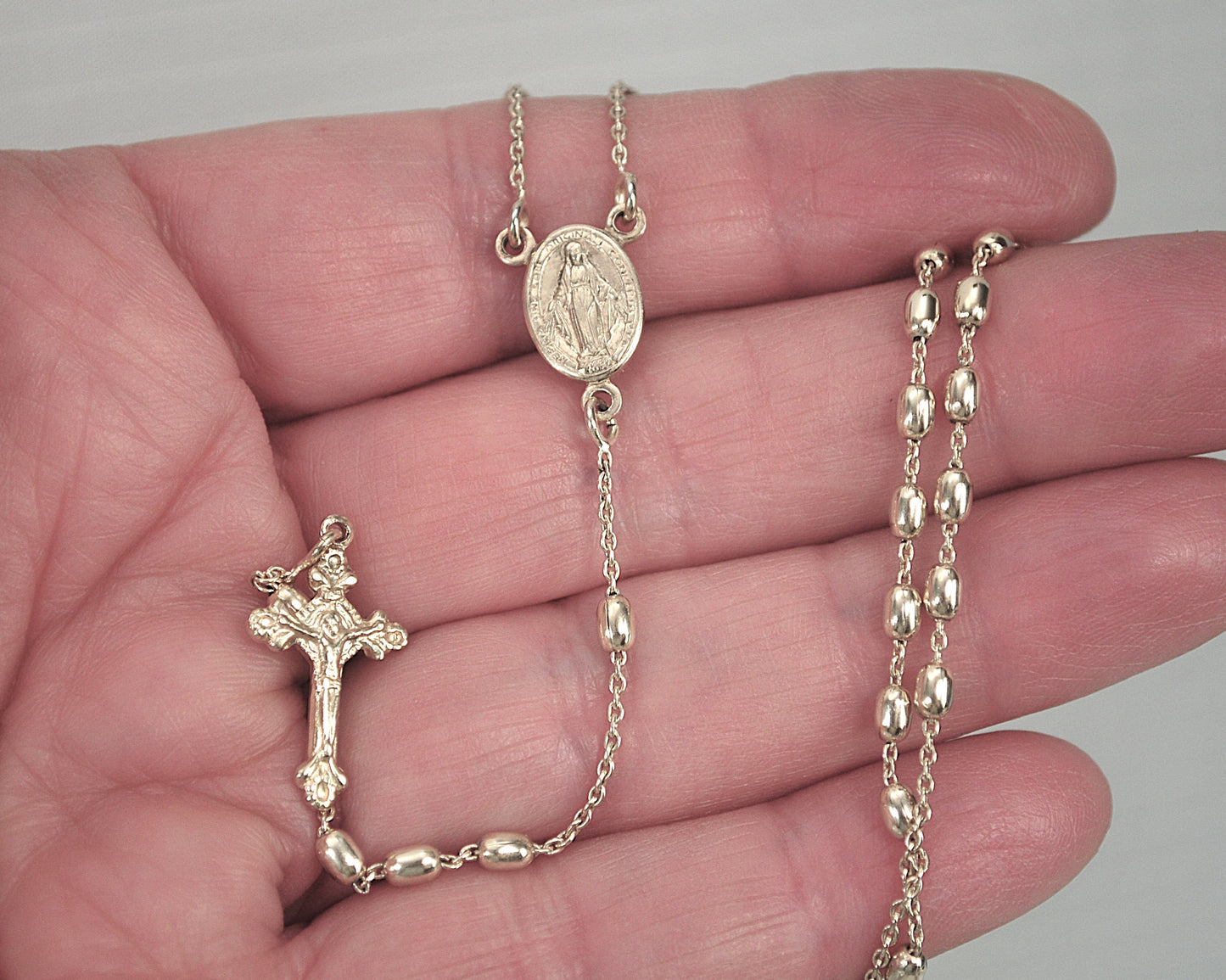 Gold over Sterling Silver Mini Rosary Bead Necklace