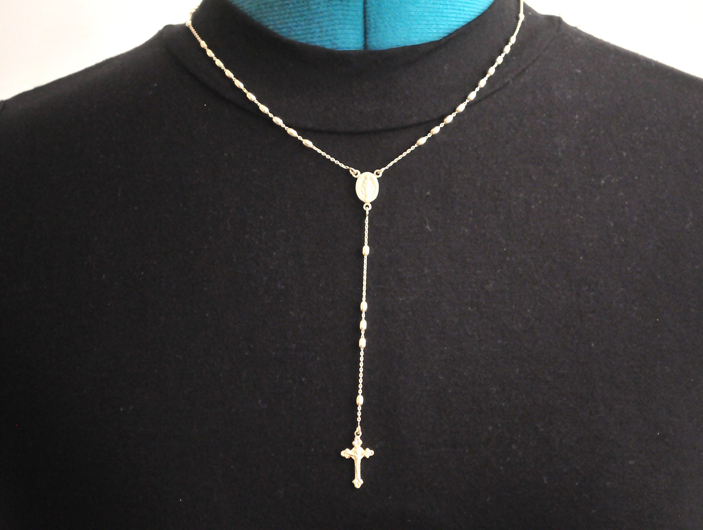 Gold over Sterling Silver Mini Rosary Bead Necklace