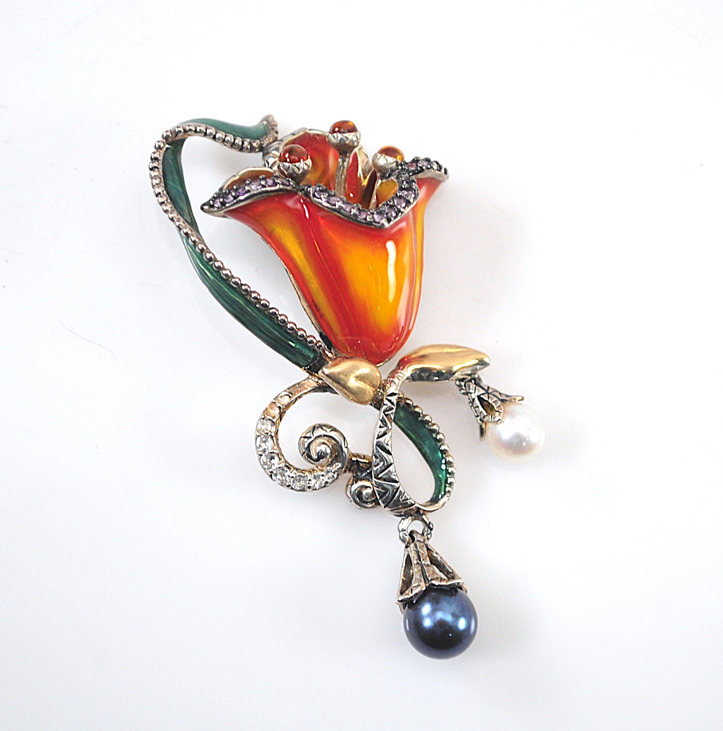 As is - Barbara Bixby Sterling Silver 18K Gold Enamel Flower Enhancer Pendant