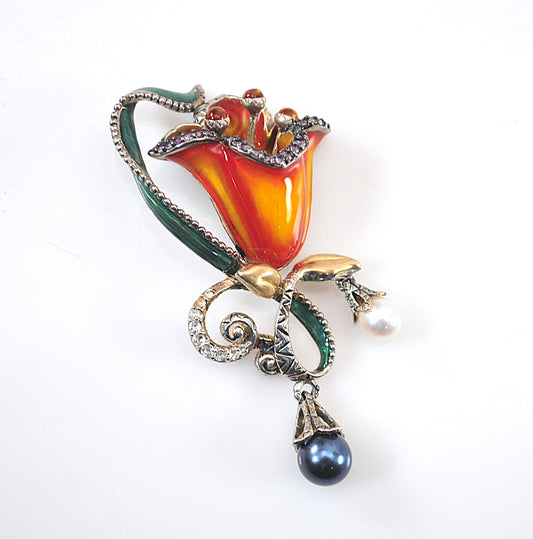 As is - Barbara Bixby Sterling Silver 18K Gold Enamel Flower Enhancer Pendant