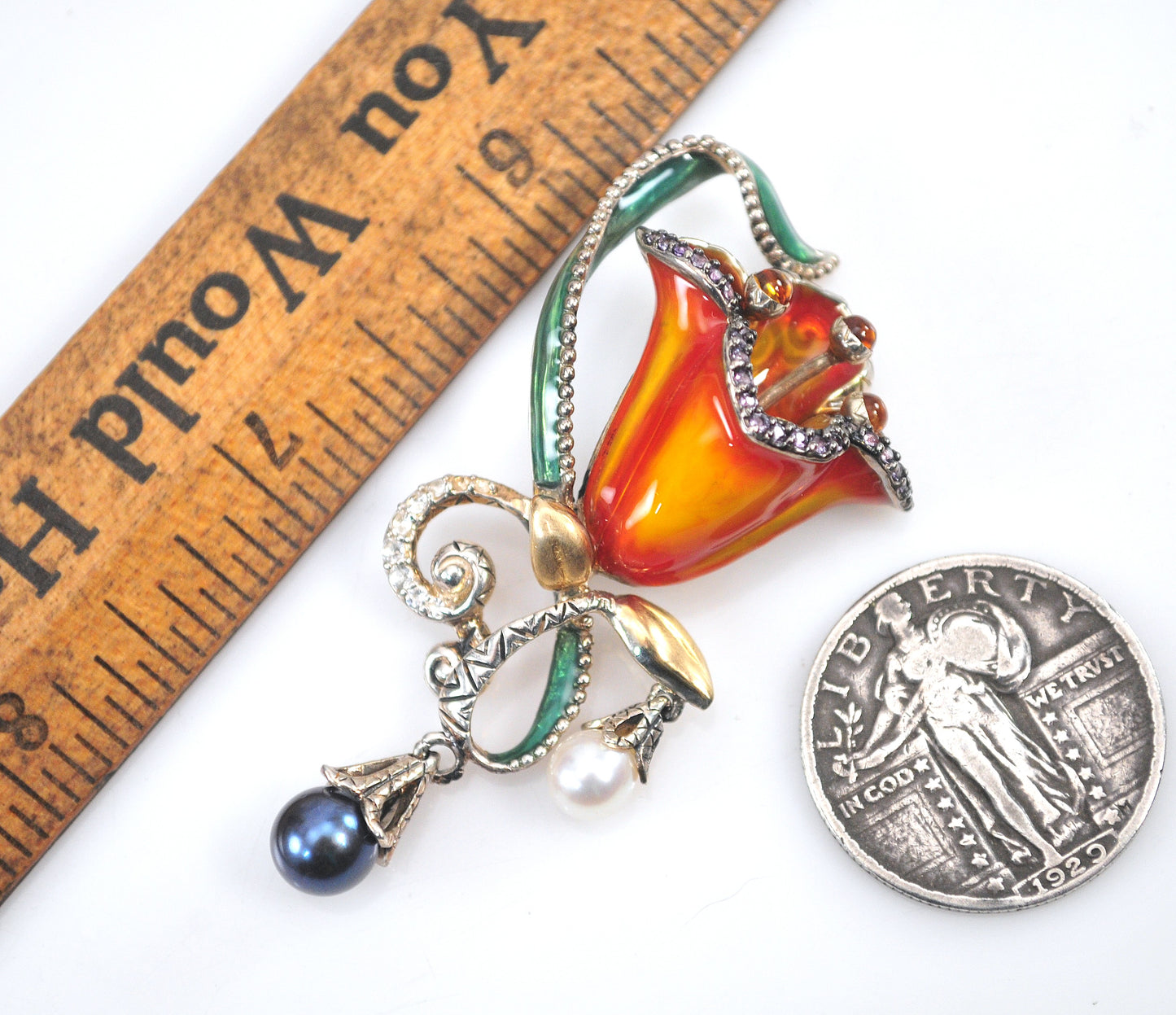 As is - Barbara Bixby Sterling Silver 18K Gold Enamel Flower Enhancer Pendant