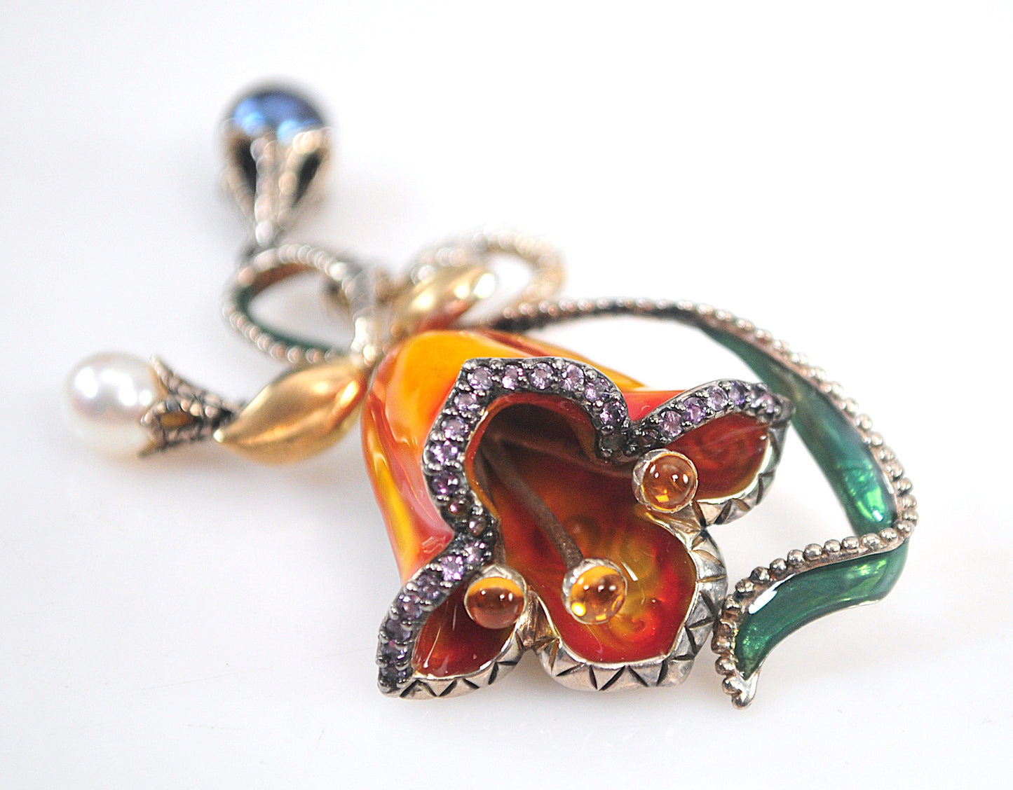 As is - Barbara Bixby Sterling Silver 18K Gold Enamel Flower Enhancer Pendant