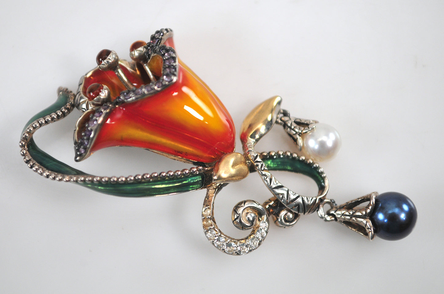 As is - Barbara Bixby Sterling Silver 18K Gold Enamel Flower Enhancer Pendant