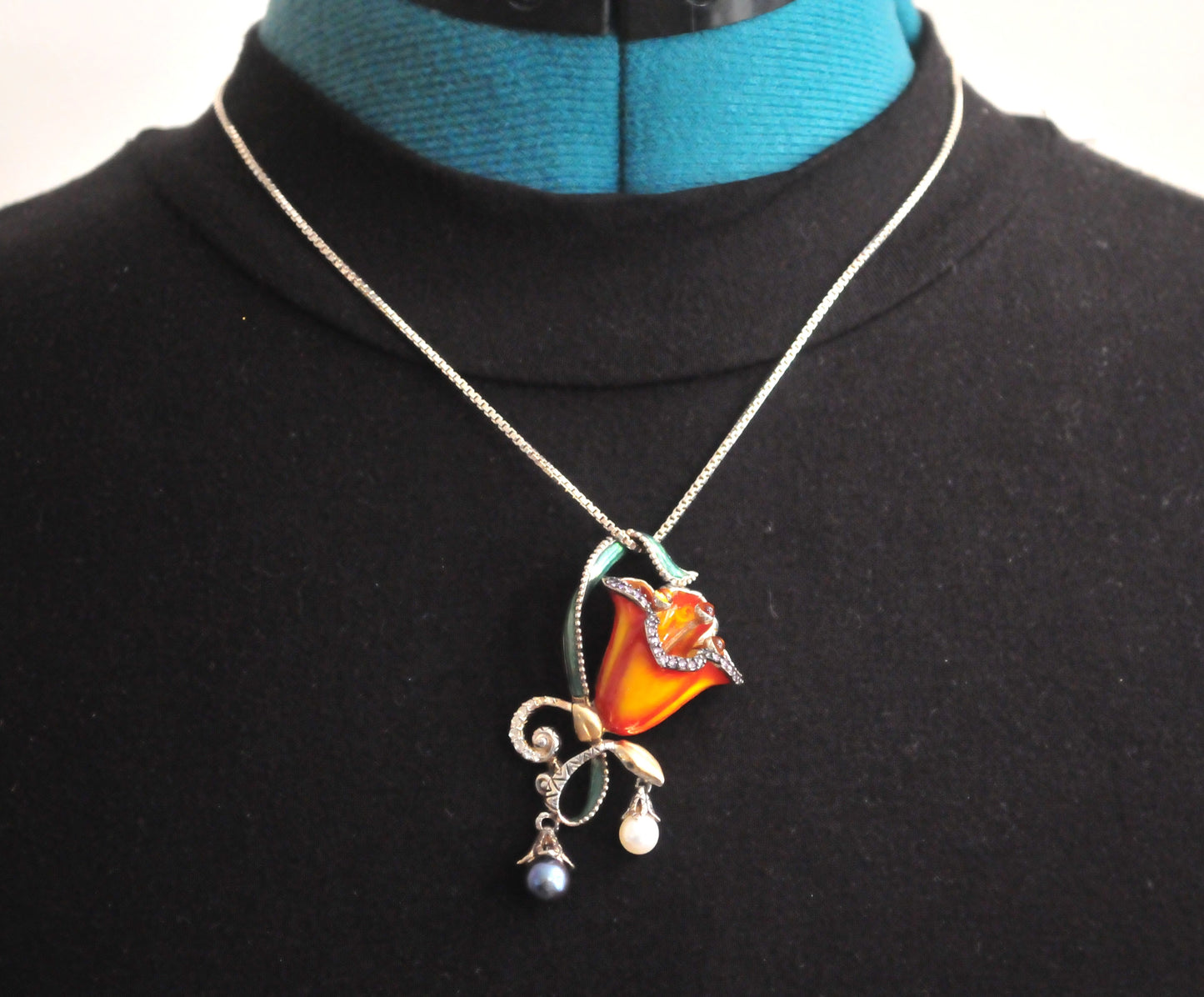 As is - Barbara Bixby Sterling Silver 18K Gold Enamel Flower Enhancer Pendant