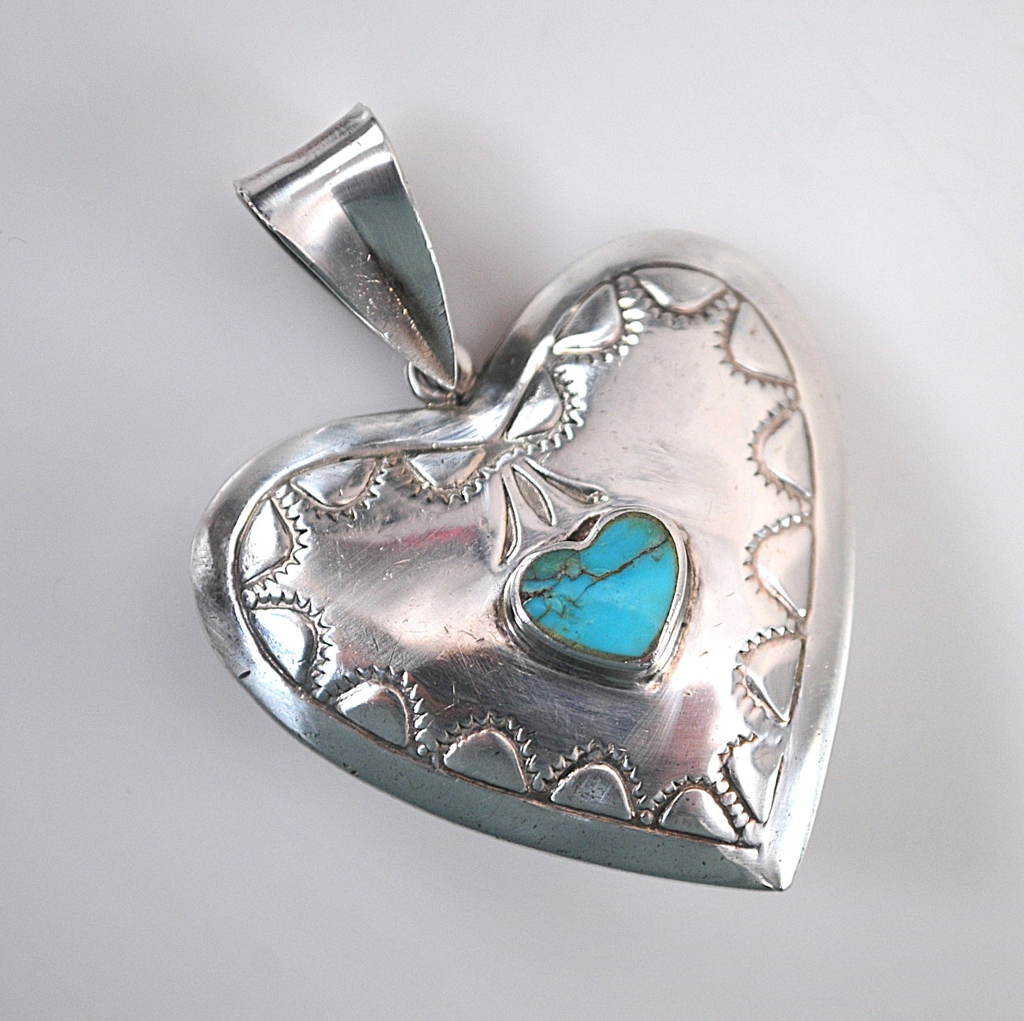 Large Reversible Sterling Silver Turquoise Lapis Puffy heart Pendant