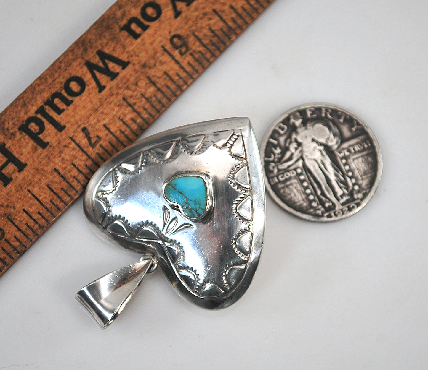 Large Reversible Sterling Silver Turquoise Lapis Puffy heart Pendant