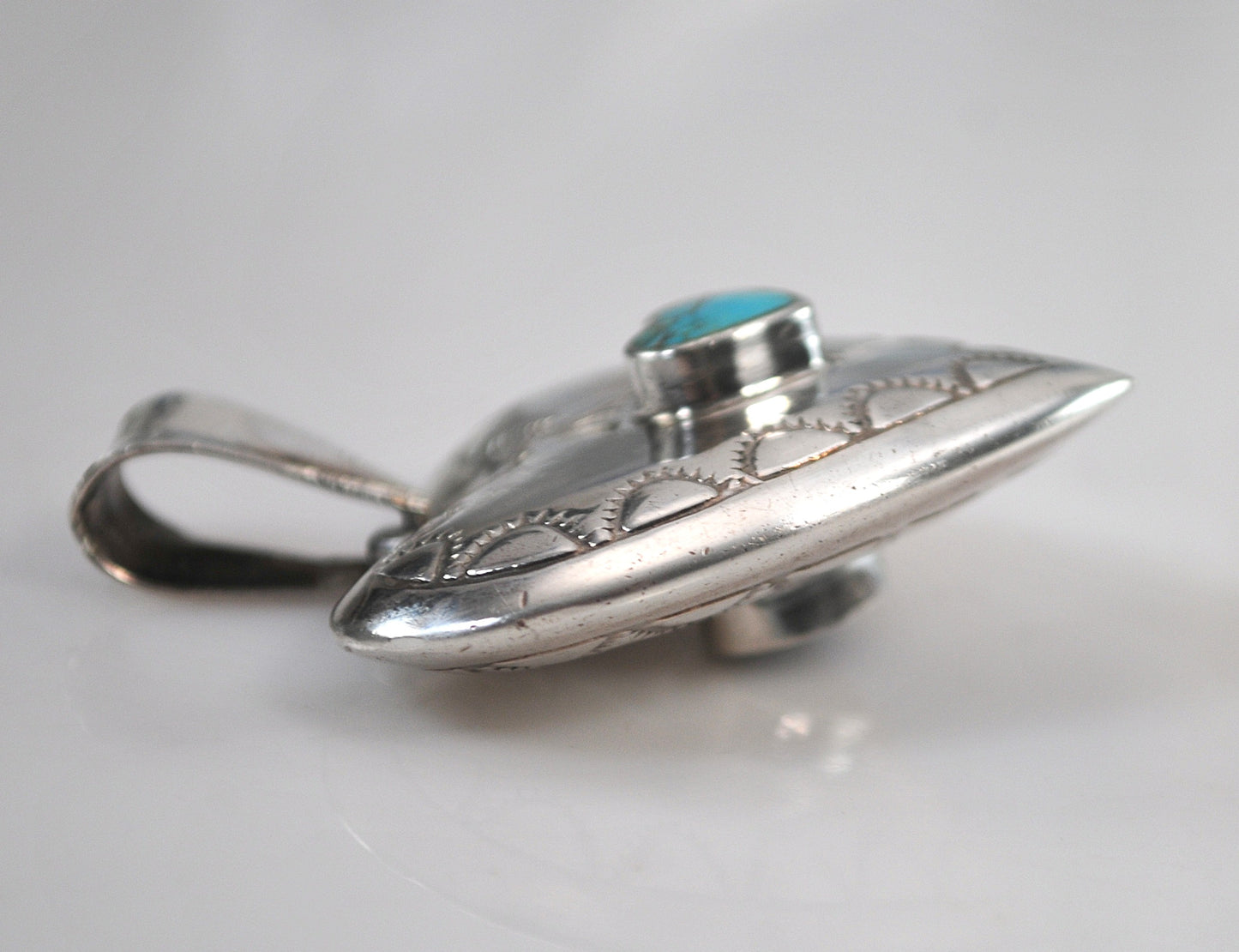 Large Reversible Sterling Silver Turquoise Lapis Puffy heart Pendant