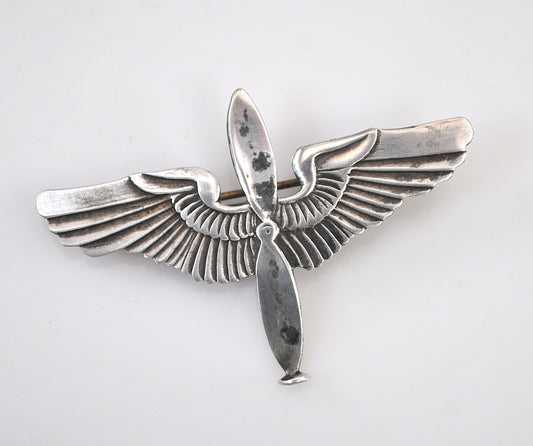 Vintage Sterling Silver WWII Army Air Forces Pilot Wings Propeller Pin