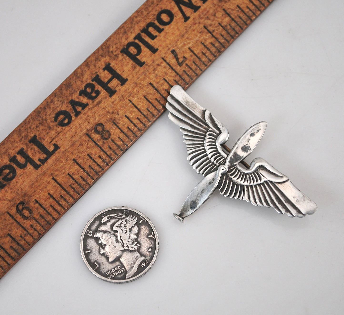 Vintage Sterling Silver WWII Army Air Forces Pilot Wings Propeller Pin