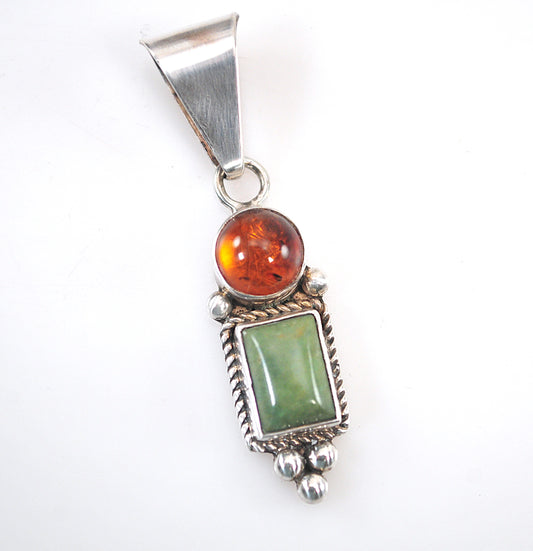 Paul Livingston Sterling Silver Green Turquoise Amber Pendant