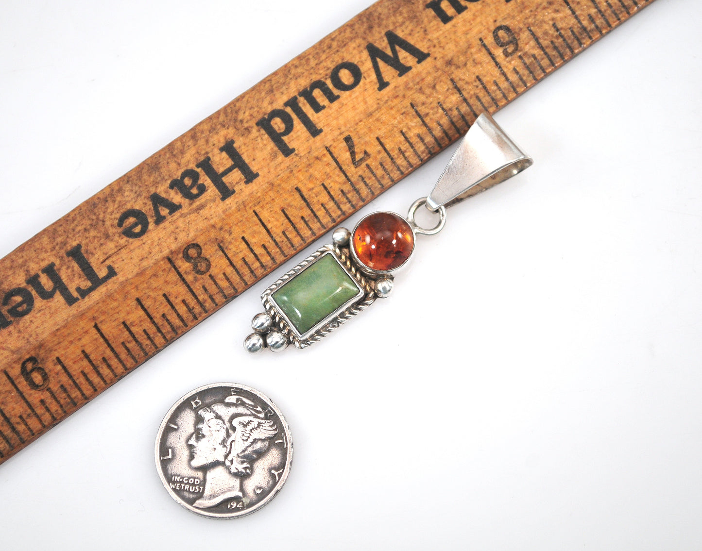 Paul Livingston Sterling Silver Green Turquoise Amber Pendant