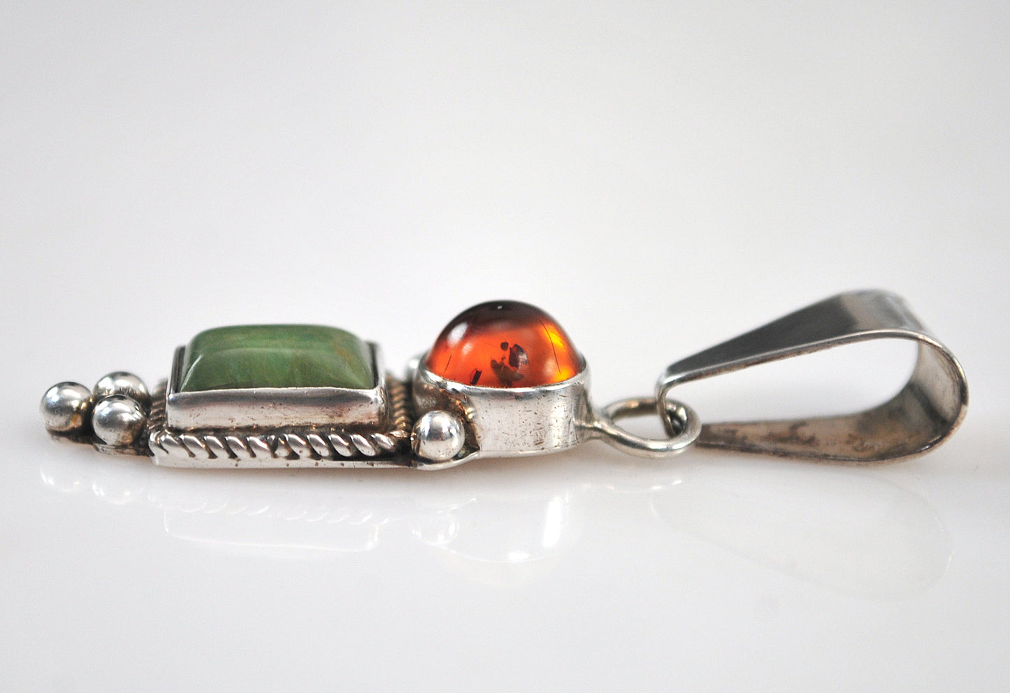 Paul Livingston Sterling Silver Green Turquoise Amber Pendant