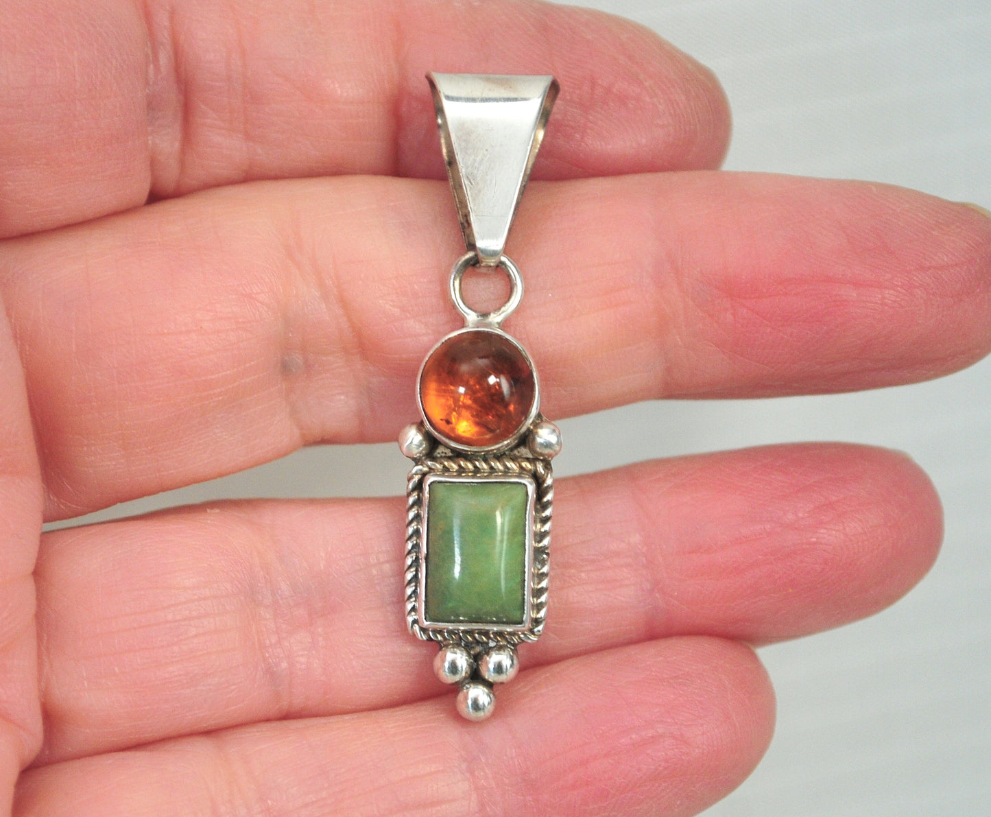 Paul Livingston Sterling Silver Green Turquoise Amber Pendant