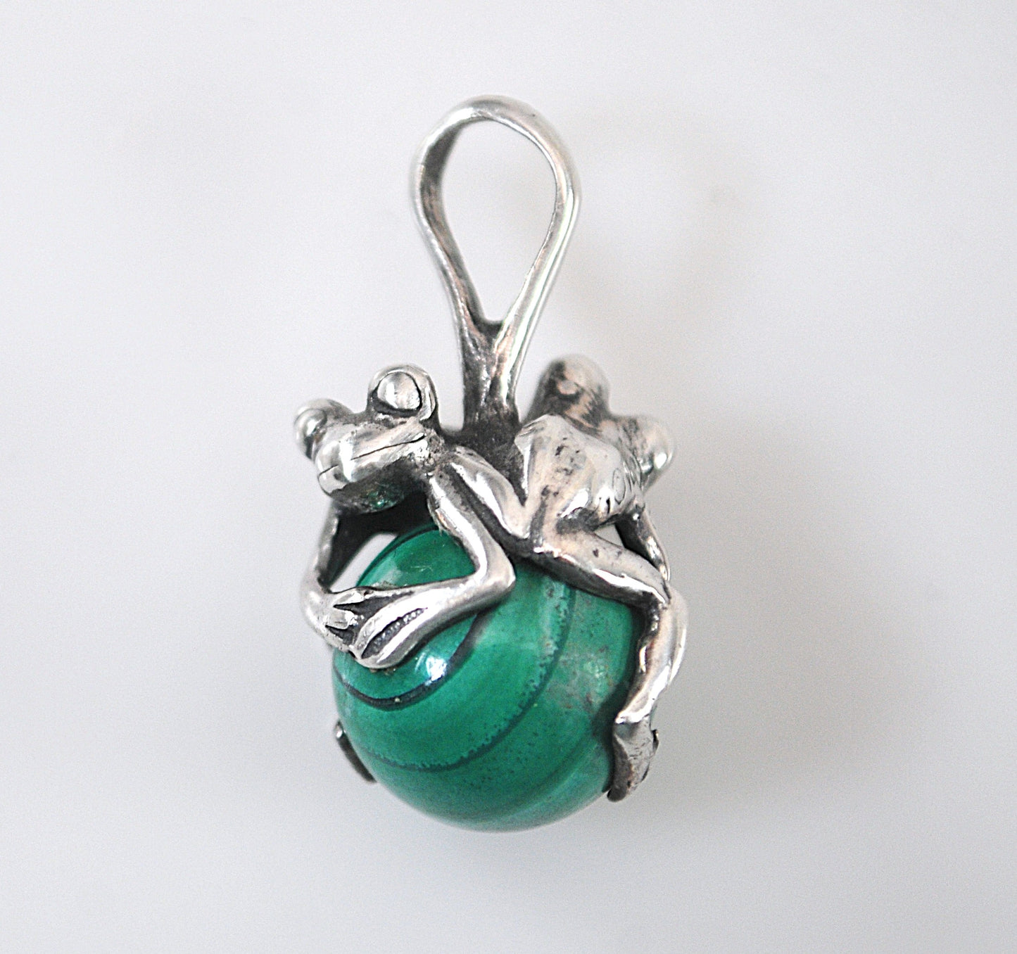 Sterling Silver Malachite Frog Pendant
