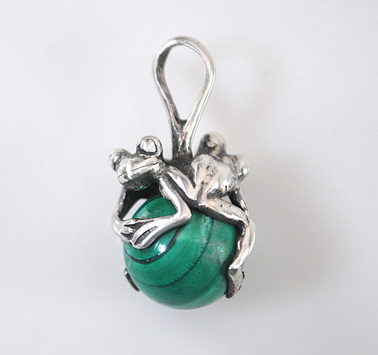 Sterling Silver Malachite Frog Pendant