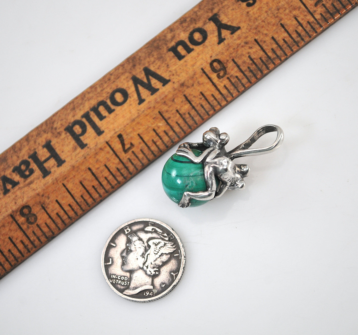 Sterling Silver Malachite Frog Pendant