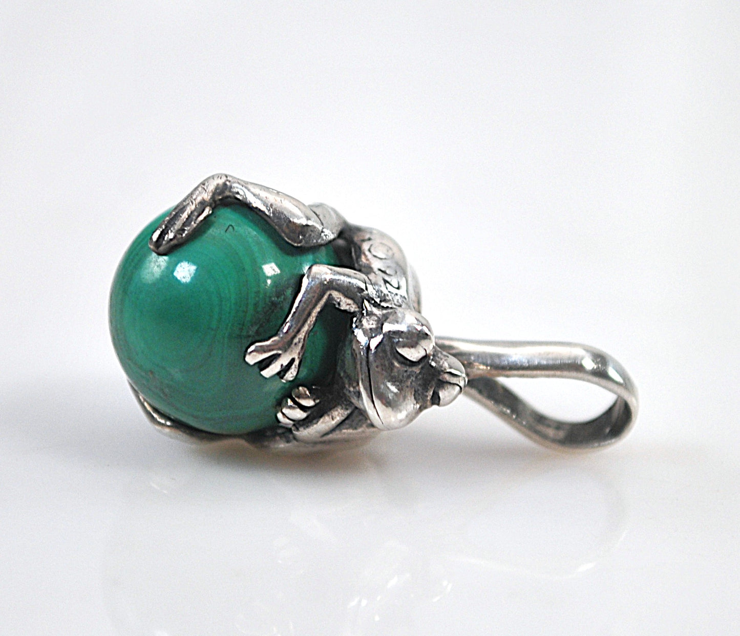 Sterling Silver Malachite Frog Pendant