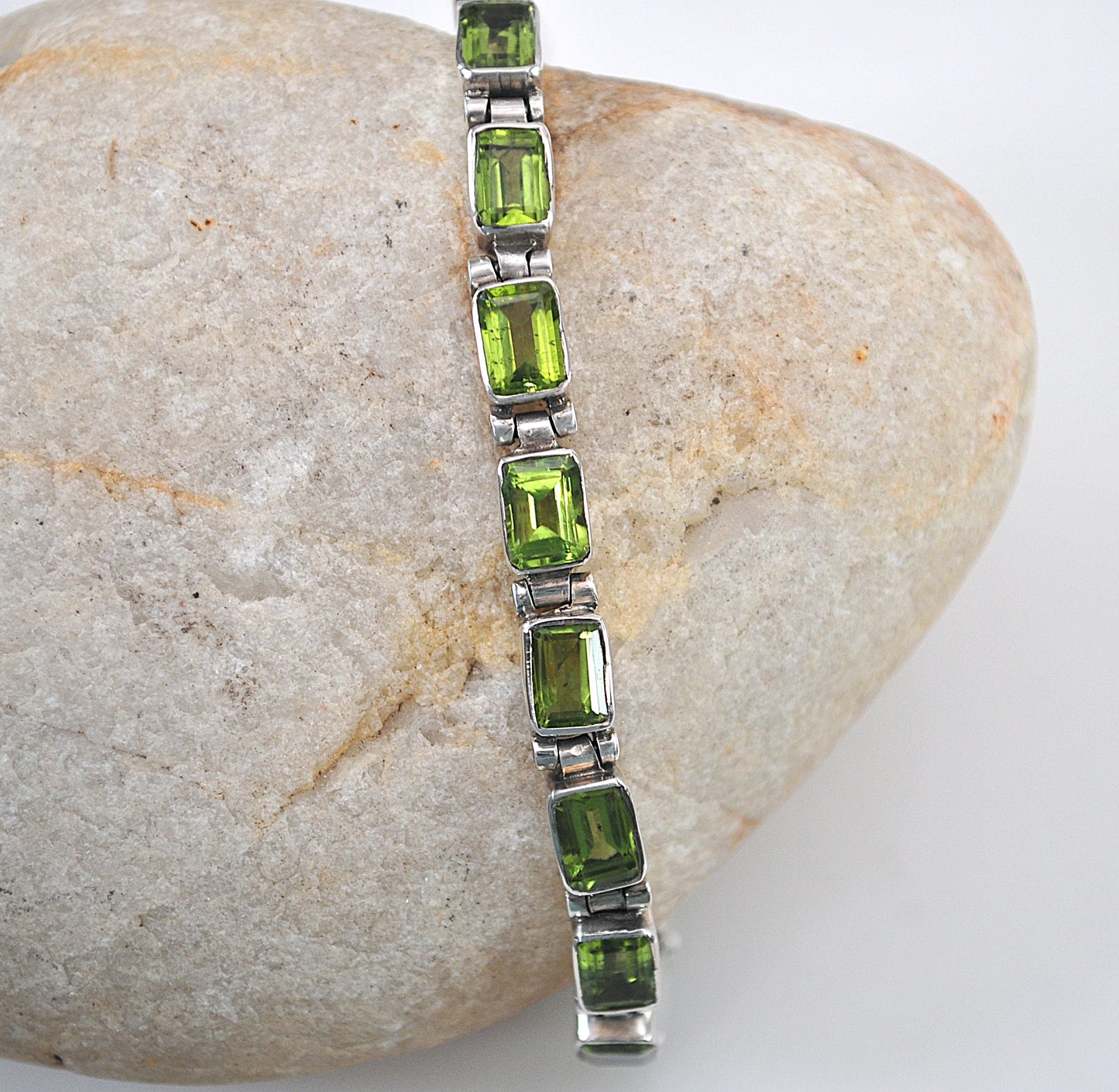 Sterling Silver Peridot Link Tennis Bracelet