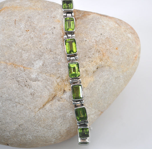 Sterling Silver Peridot Link Tennis Bracelet