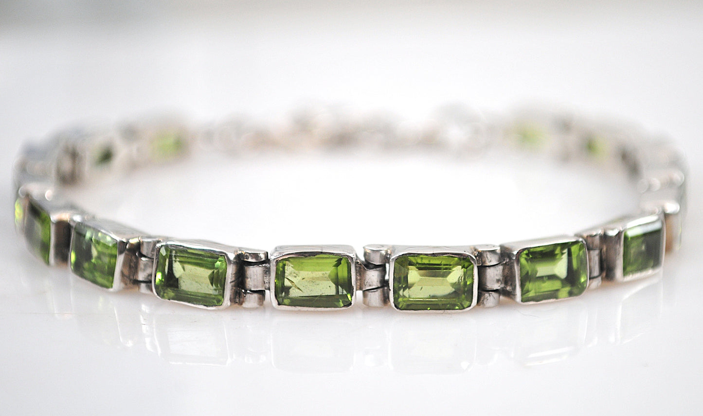 Sterling Silver Peridot Link Tennis Bracelet