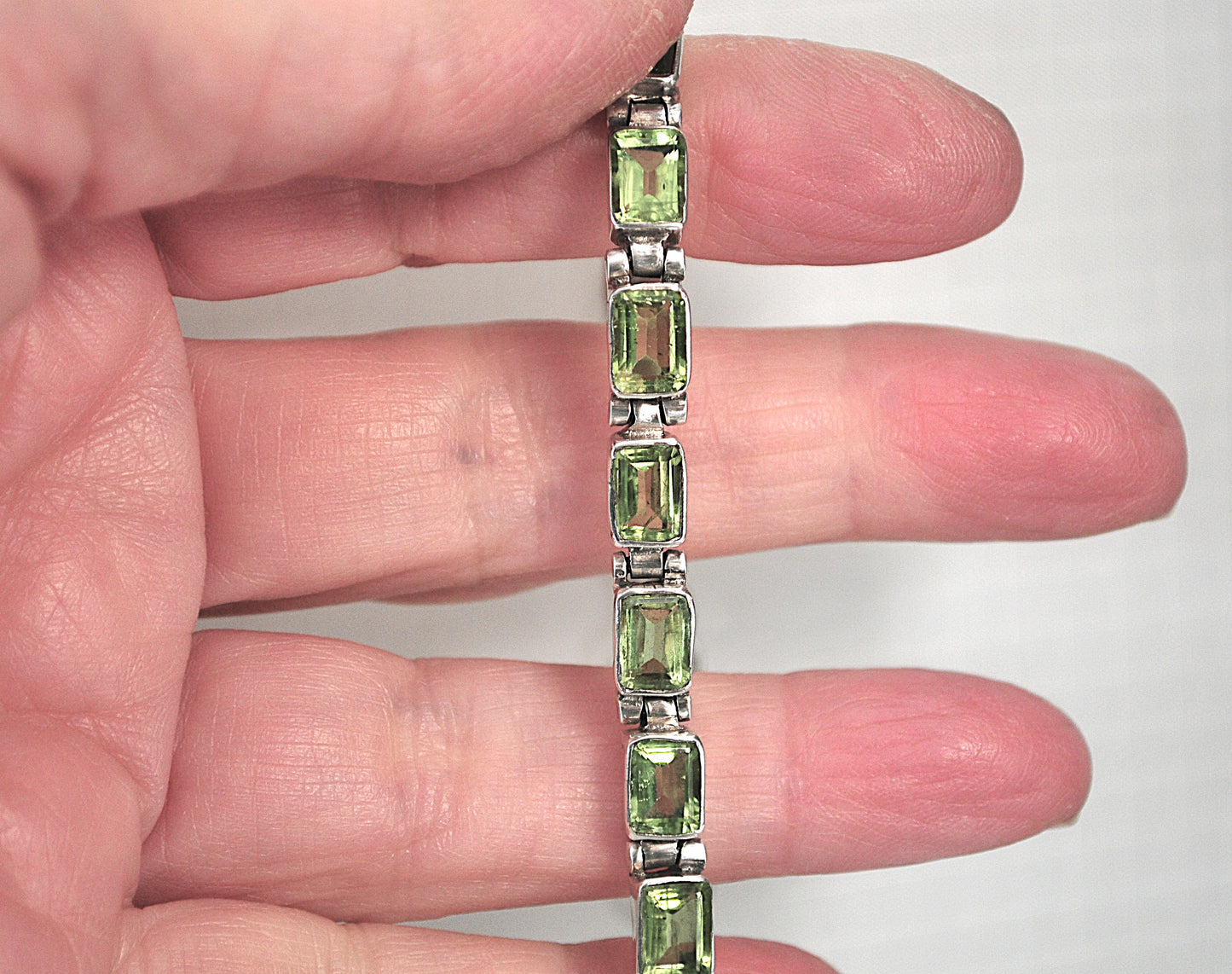 Sterling Silver Peridot Link Tennis Bracelet
