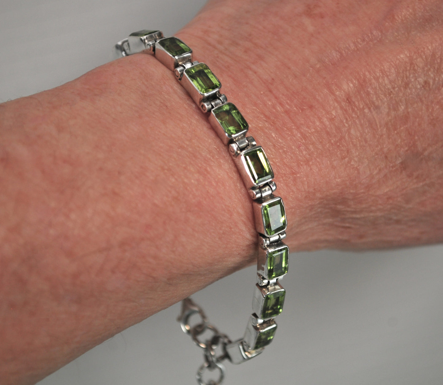 Sterling Silver Peridot Link Tennis Bracelet