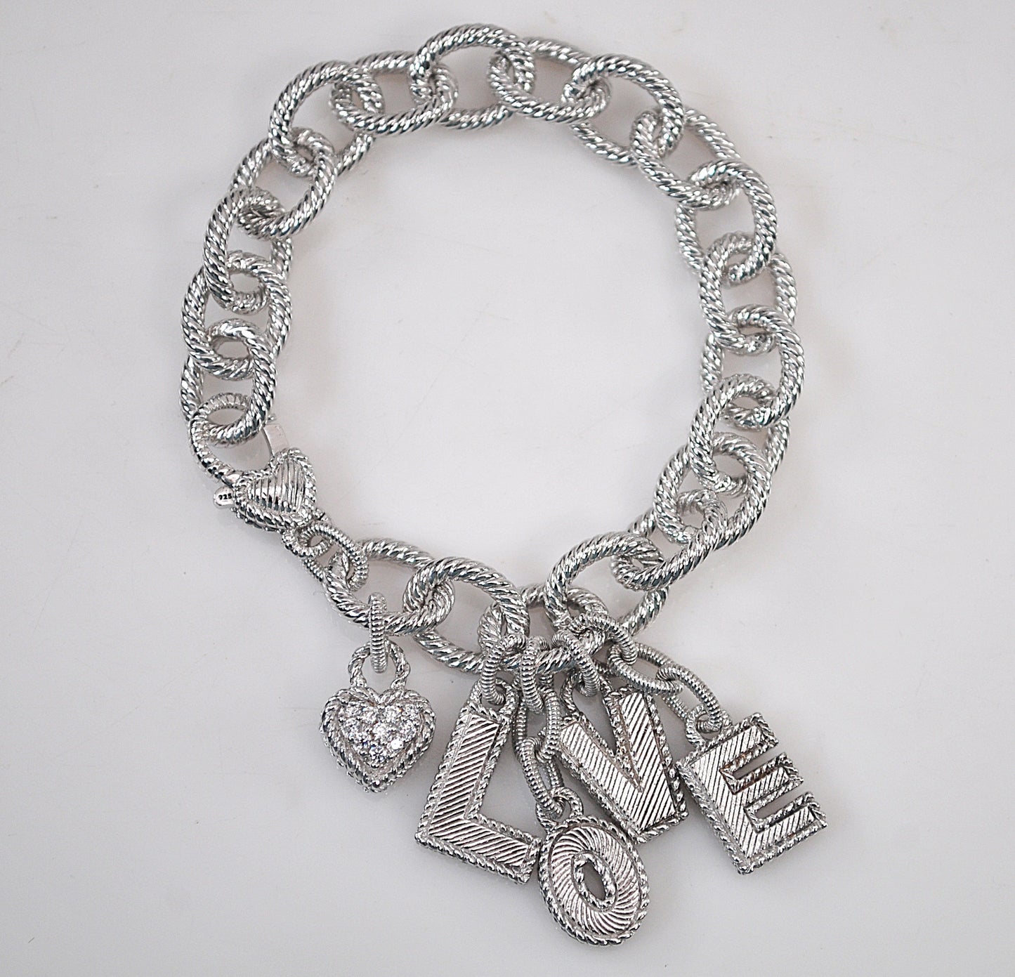 Judith Ripka Sterling Silver Love Charm Bracelet
