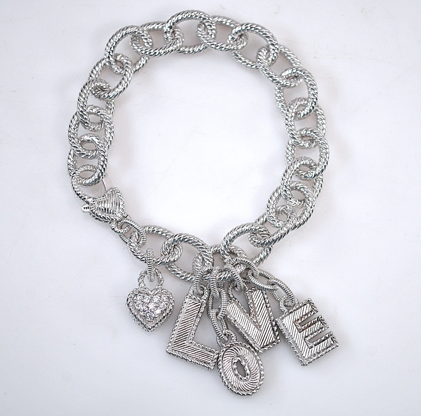 Judith Ripka Sterling Silver Love Charm Bracelet