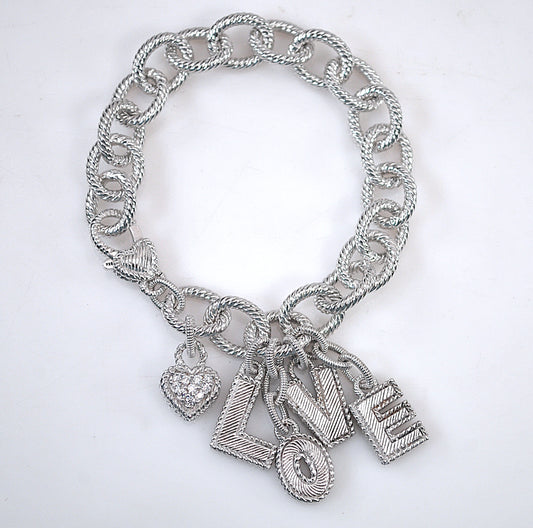 Judith Ripka Sterling Silver Love Charm Bracelet