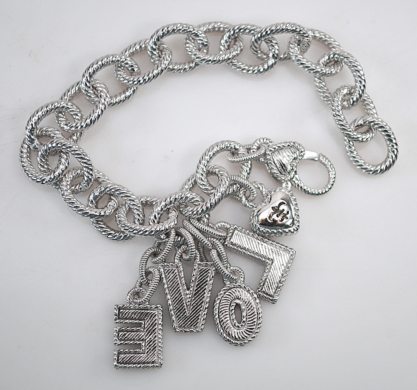 Judith Ripka Sterling Silver Love Charm Bracelet
