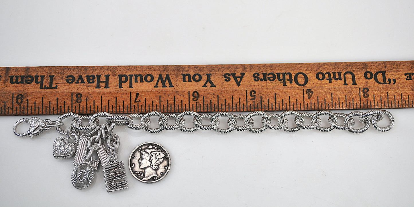 Judith Ripka Sterling Silver Love Charm Bracelet