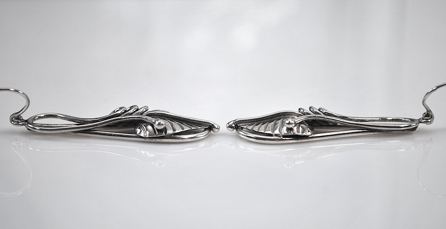 Signed Sterling Silver Leaf Earrings