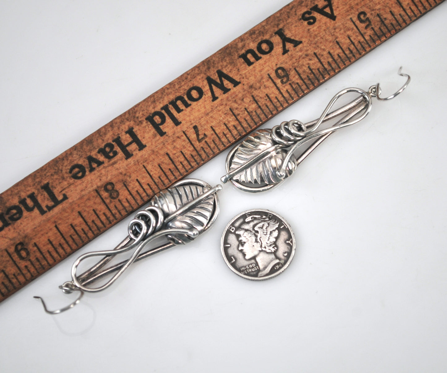 Signed Sterling Silver Leaf Earrings