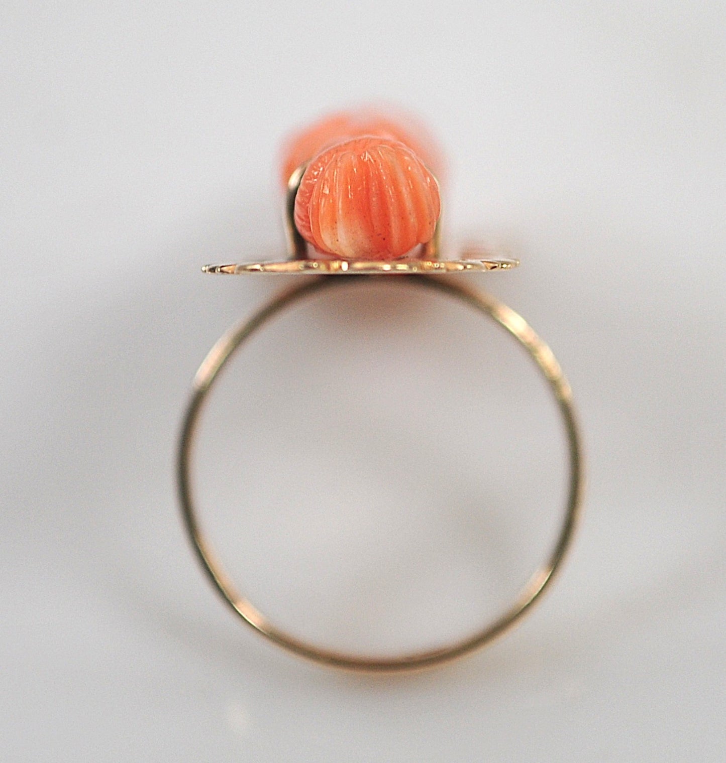 Antique 14K Gold Chinese Carved Coral Buddhist Ring
