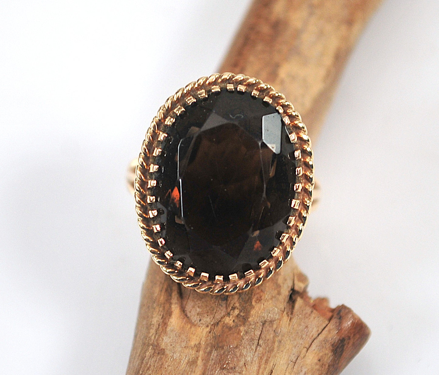 Vintage Siffari 14K Gold Smoky Quartz Ring