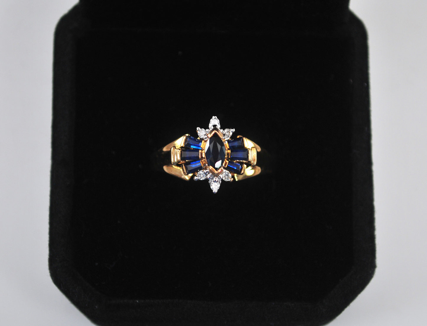 Designer 10K Gold Sapphire Diamond Ring