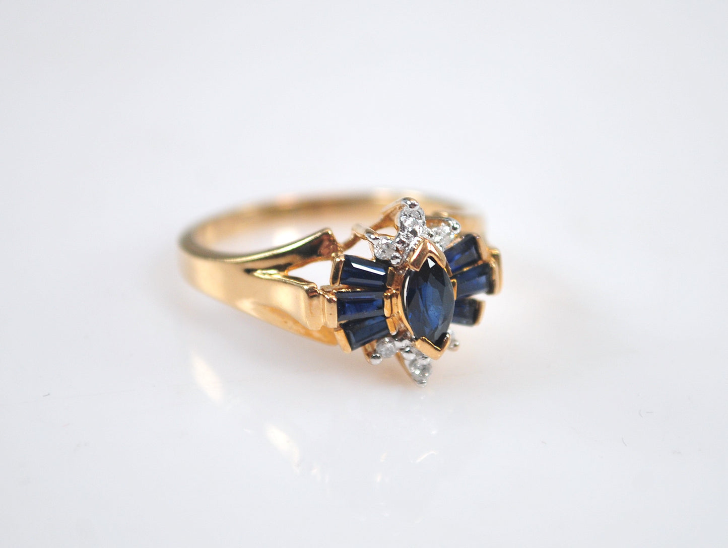 Designer 10K Gold Sapphire Diamond Ring